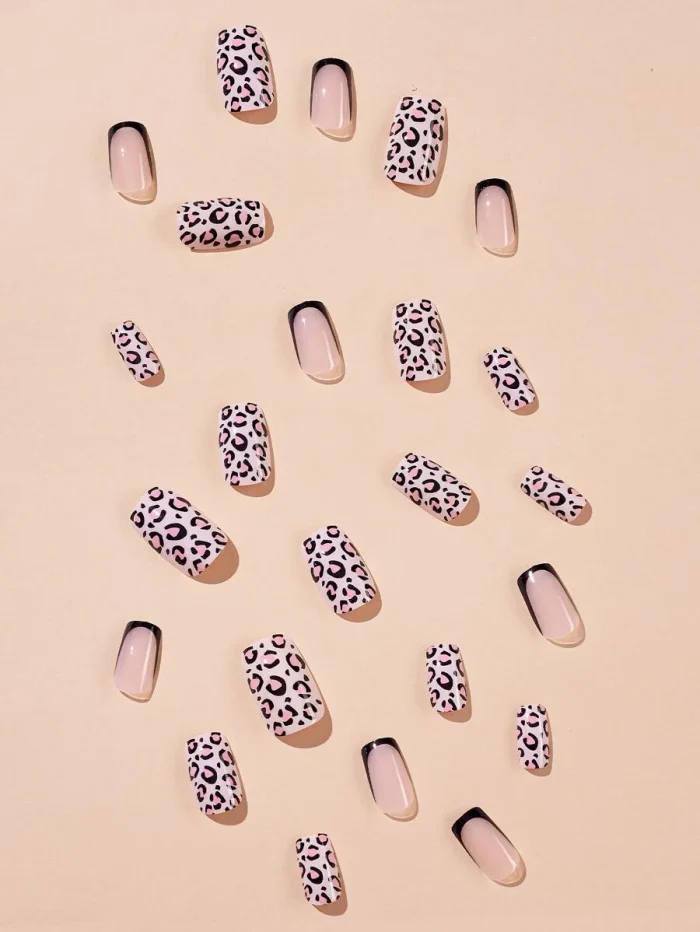 24pcs Long Square Leopard Print Fake Nail & 1pc Nail File & 1sheet Tape - Image 3