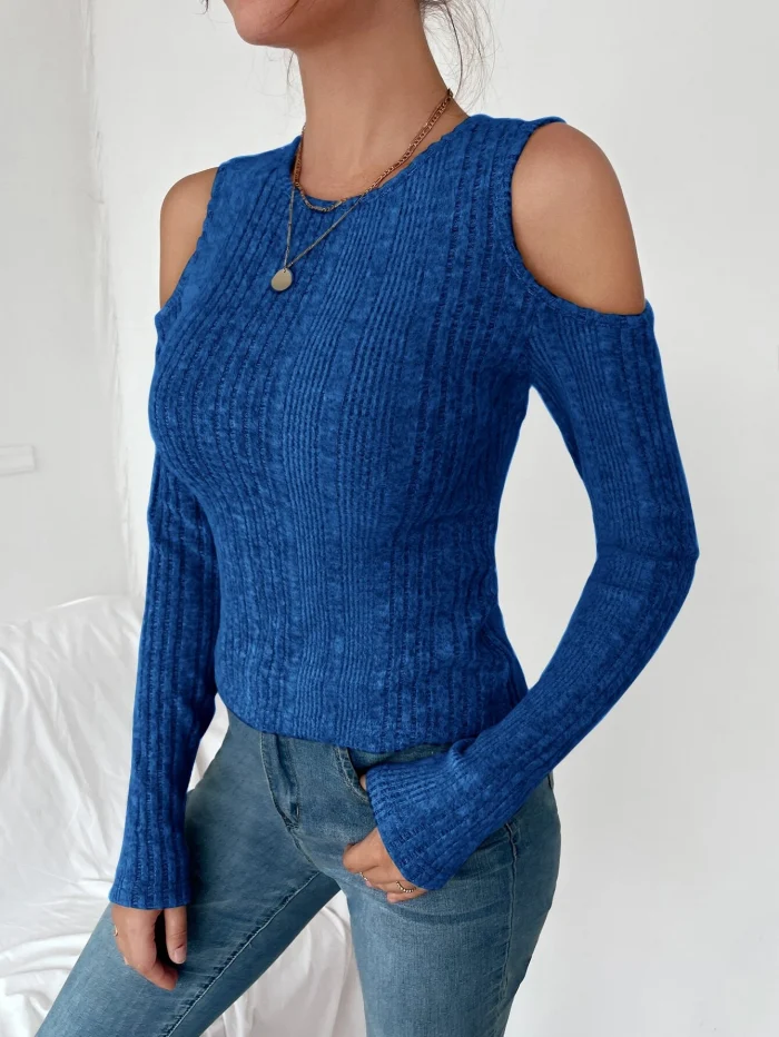 Cold Shoulder Rib-knit Tee - Image 4