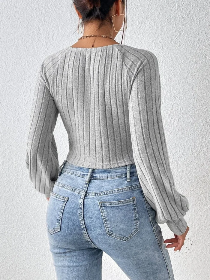Off Shoulder Ribbed Knit Crop Tee - Image 2