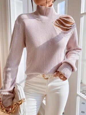 SHEIN High Neck Ripped Sweater
