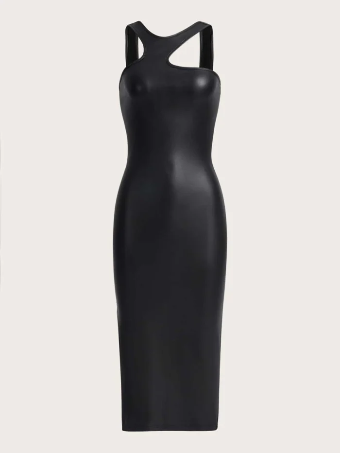 SHEIN ICON Split Thigh PU Leather Halter Dress - Image 3