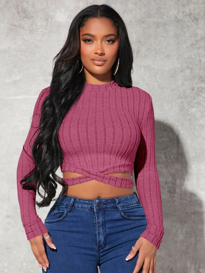 SHEIN SXY Crisscross Hem Crop Tee - Image 3