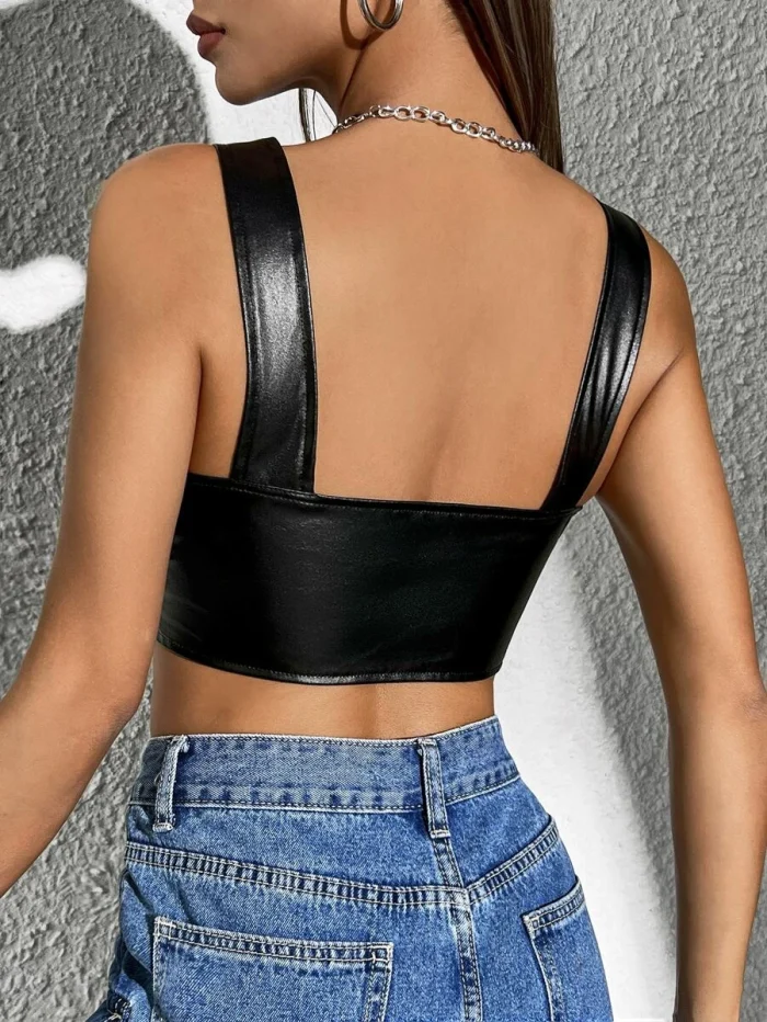 SHEIN Zip Up Curved Hem PU Leather Top - Image 4