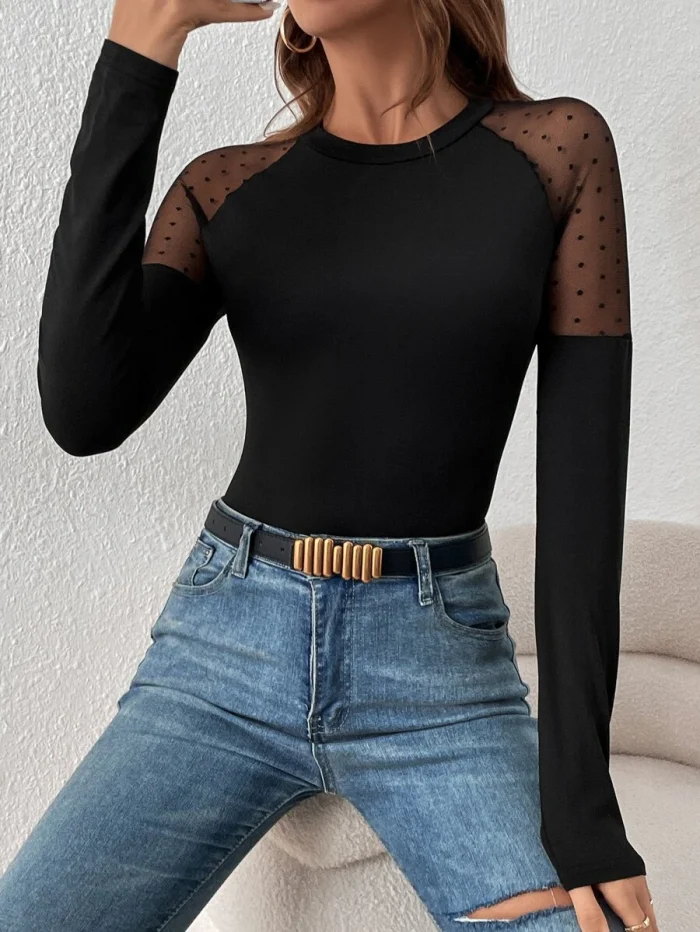 Contrast Dobby Mesh Raglan Sleeve Tee