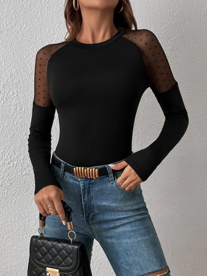 Contrast Dobby Mesh Raglan Sleeve Tee - Image 3