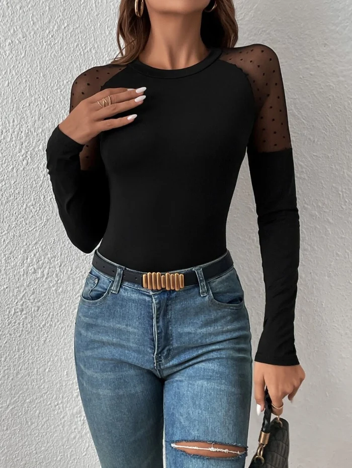 Contrast Dobby Mesh Raglan Sleeve Tee - Image 4