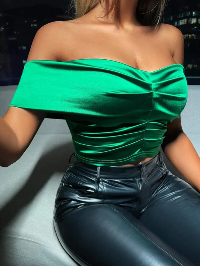 SHEIN SXY Off Shoulder Ruched Satin Top