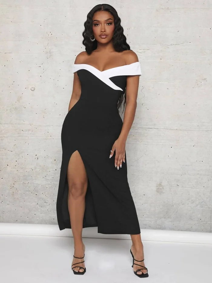 SHEIN SXY Off Shoulder Split Thigh Dress