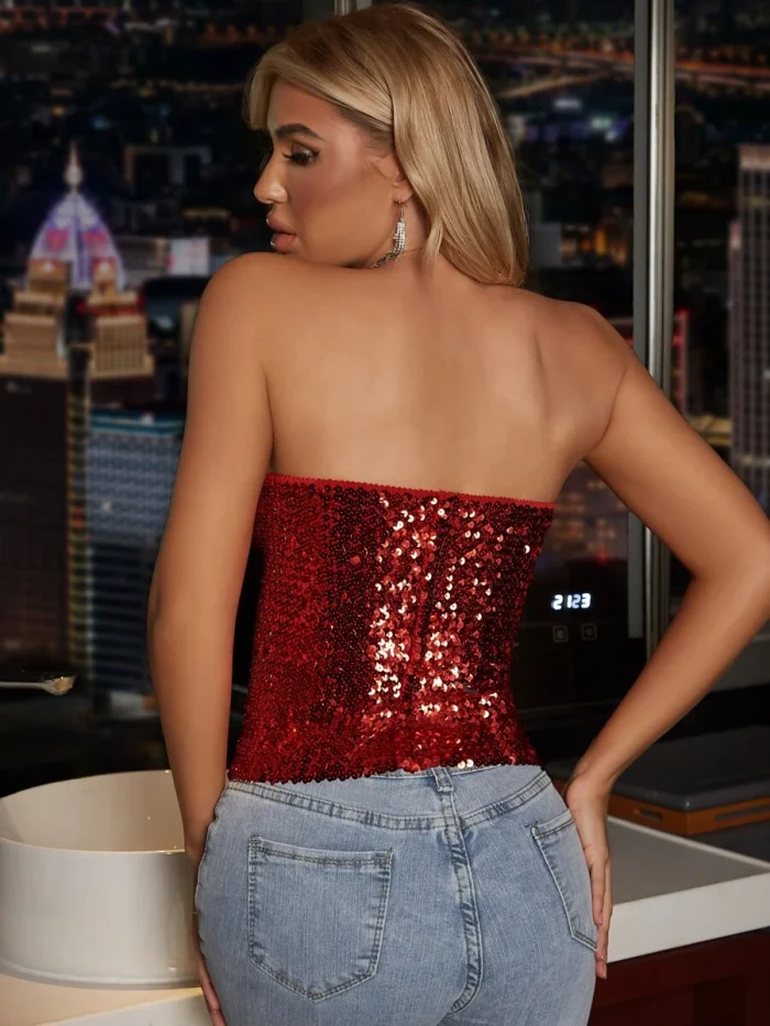 Solid Sequin Tube Top - Image 2