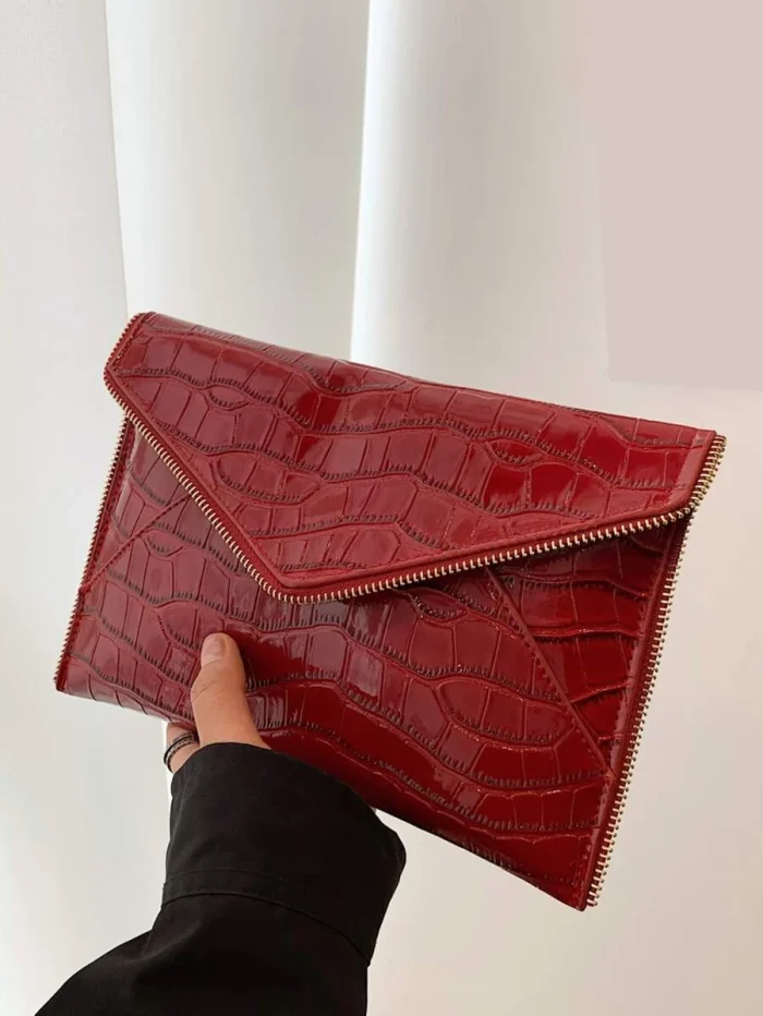 Crocodile Embossed Flap Square Bag