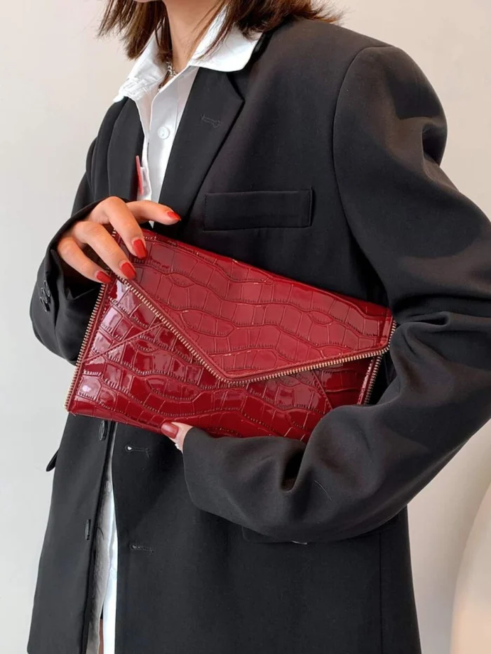 Crocodile Embossed Flap Square Bag - Image 2