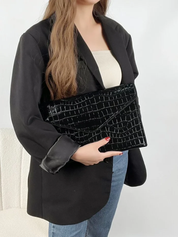 Crocodile Embossed Flap Square Bag - Image 2