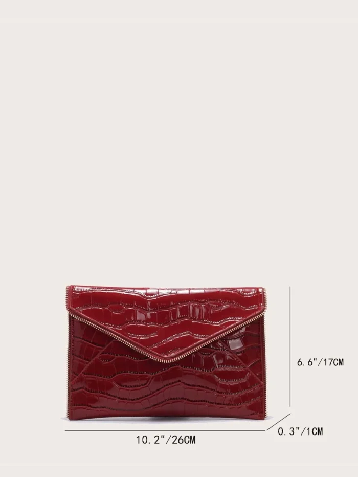 Crocodile Embossed Flap Square Bag - Image 3