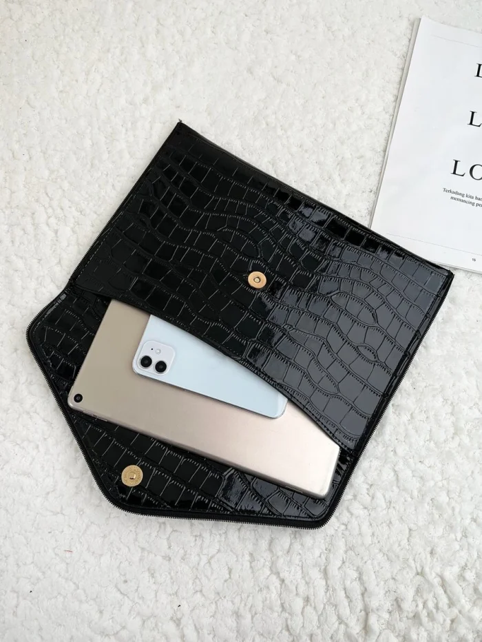Crocodile Embossed Flap Square Bag - Image 3