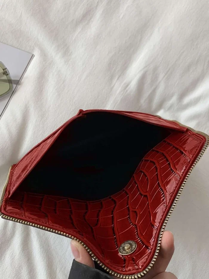 Crocodile Embossed Flap Square Bag - Image 4