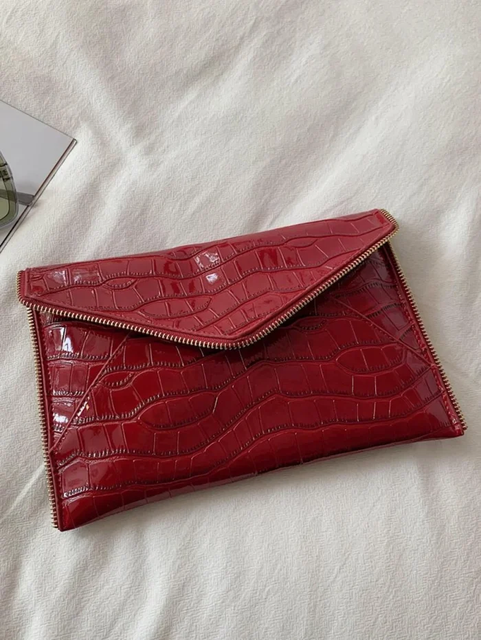Crocodile Embossed Flap Square Bag - Image 5