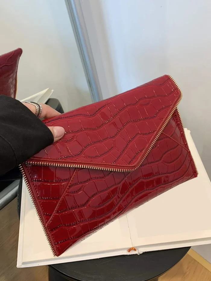 Crocodile Embossed Flap Square Bag - Image 6
