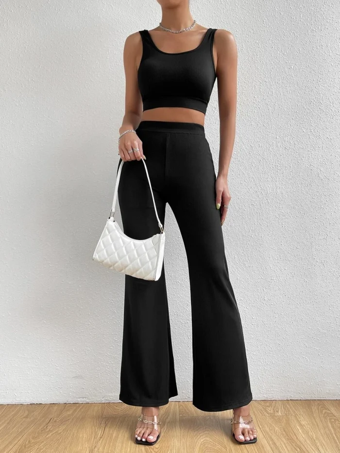 SHEIN Unity Solid Crop Tank Top & Flare Leg Pants - Image 4