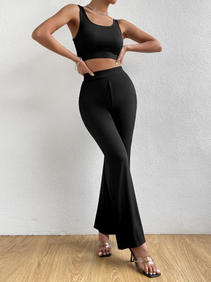 SHEIN Unity Solid Crop Tank Top & Flare Leg Pants - Image 5