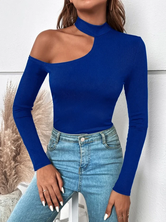 SHEIN BAE Asymmetrical Neck Ribbed Knit Tee - Image 5