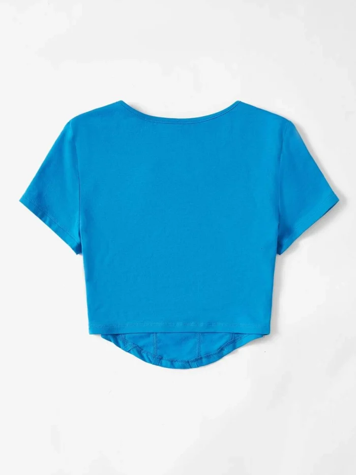 SHEIN EZwear Scoop Neck Asymmetrical Hem Crop Tee - Image 2