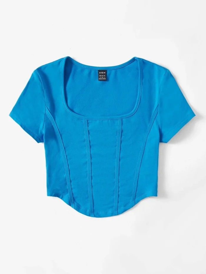 SHEIN EZwear Scoop Neck Asymmetrical Hem Crop Tee - Image 3
