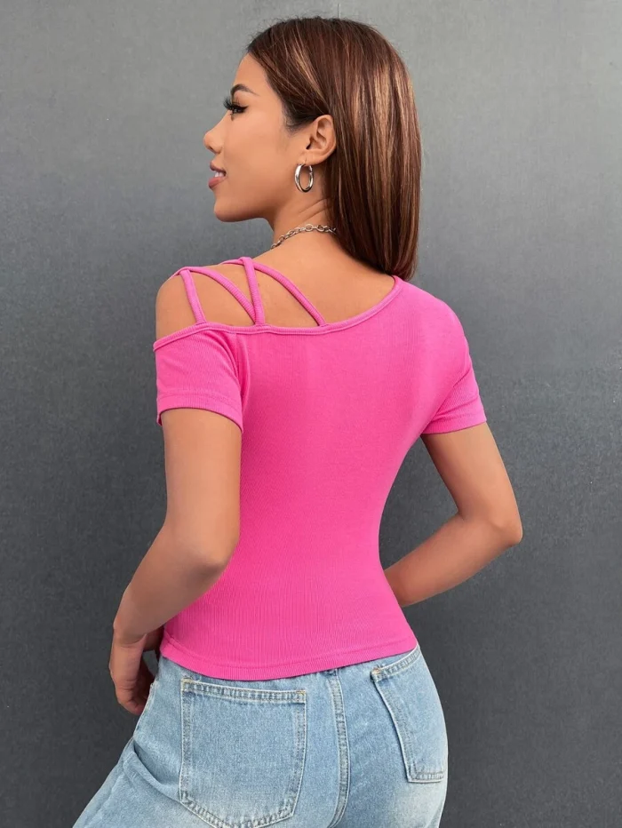 SHEIN EZwear Solid Asymmetrical Neck Tee - Image 2