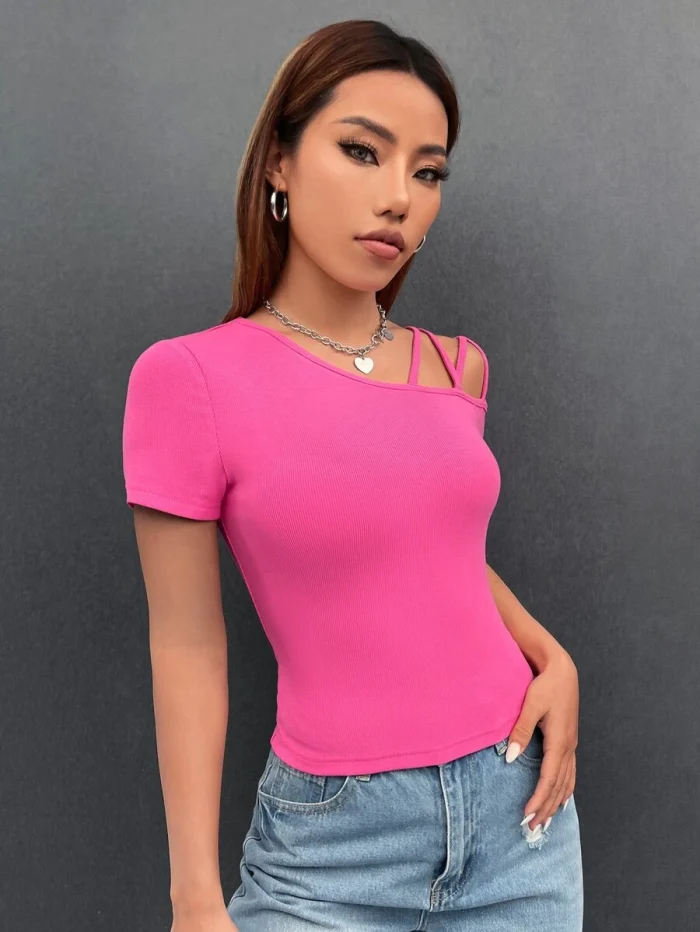 SHEIN EZwear Solid Asymmetrical Neck Tee - Image 3