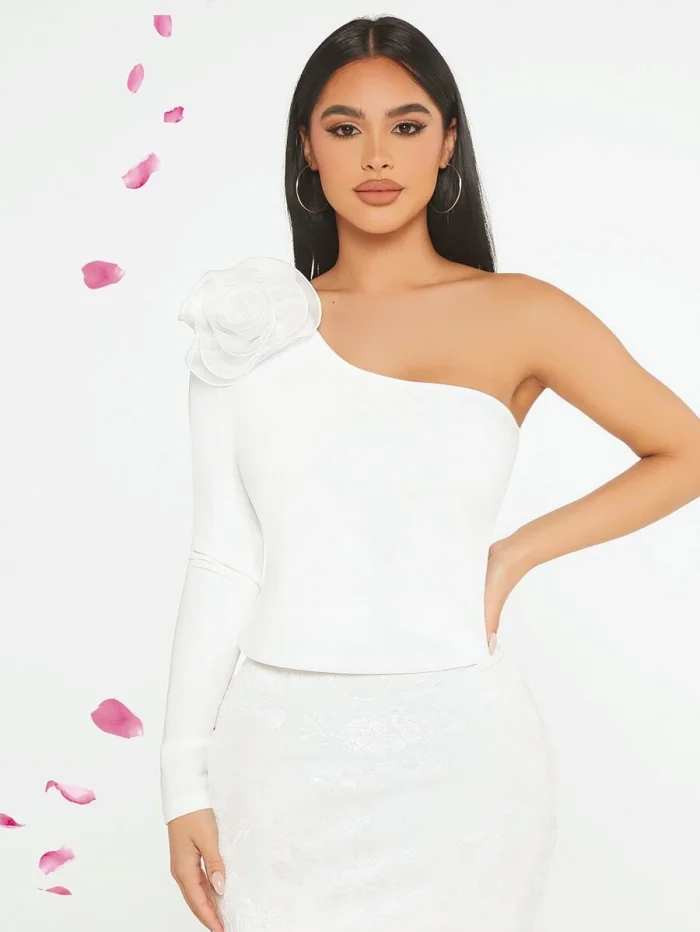 SHEIN SXY One Shoulder Stereo Flower Tee - Image 3