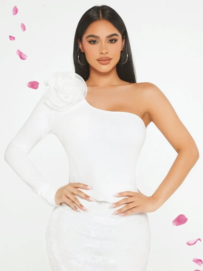 SHEIN SXY One Shoulder Stereo Flower Tee - Image 4