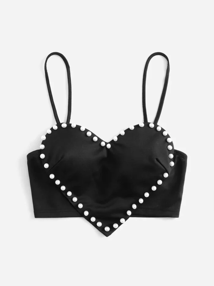 SHEIN ICON Pearls Trim Asymmetrical Hem Cami Top - Image 3