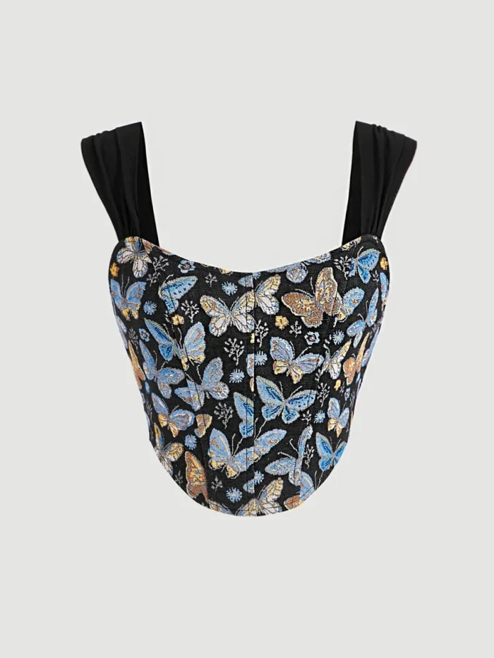 SHEIN MOD Butterfly Print Hanky Hem Crop Top - Image 2