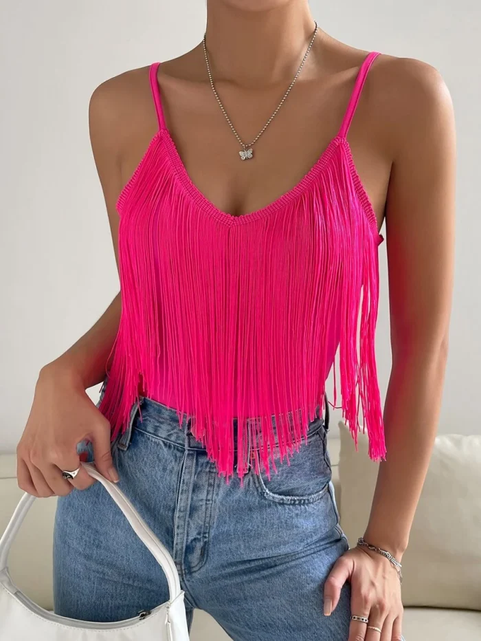 SHEIN SXY Solid Fringe Trim Cami Top
