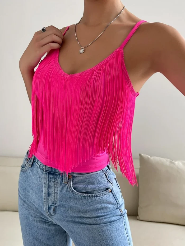 SHEIN SXY Solid Fringe Trim Cami Top - Image 3
