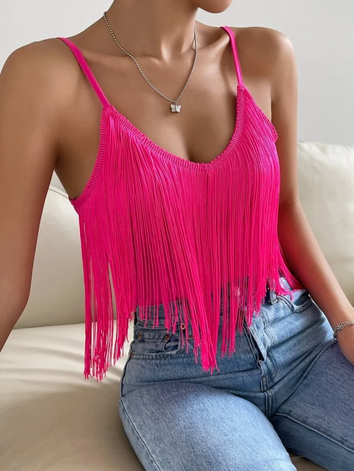 SHEIN SXY Solid Fringe Trim Cami Top - Image 4