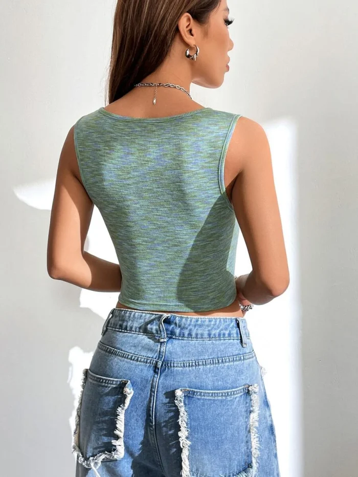 Space Dye Ruched Crop Tank Top - Image 2