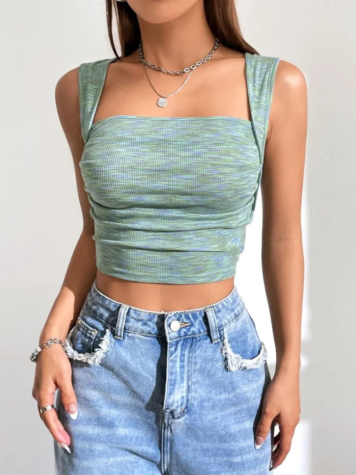 Space Dye Ruched Crop Tank Top - Image 4