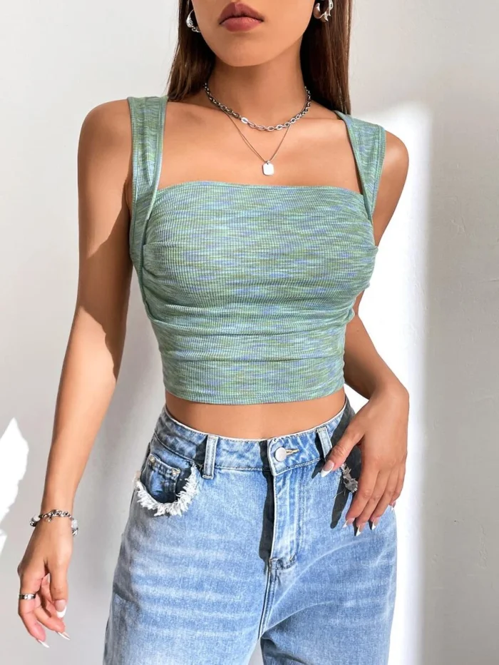 Space Dye Ruched Crop Tank Top - Image 5