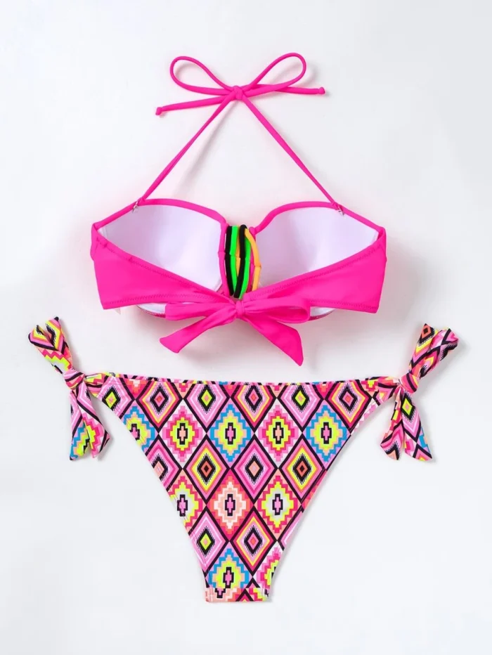 Geo Print Halter Tie Side Bikini Swimsuit - Image 4