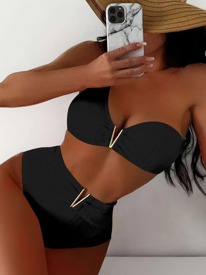 One Shoulder High Waisted Bikini Swimsuit