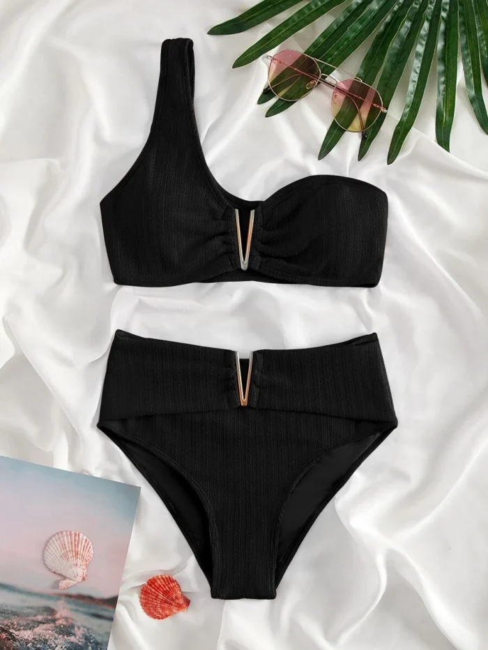 One Shoulder High Waisted Bikini Swimsuit - Image 5