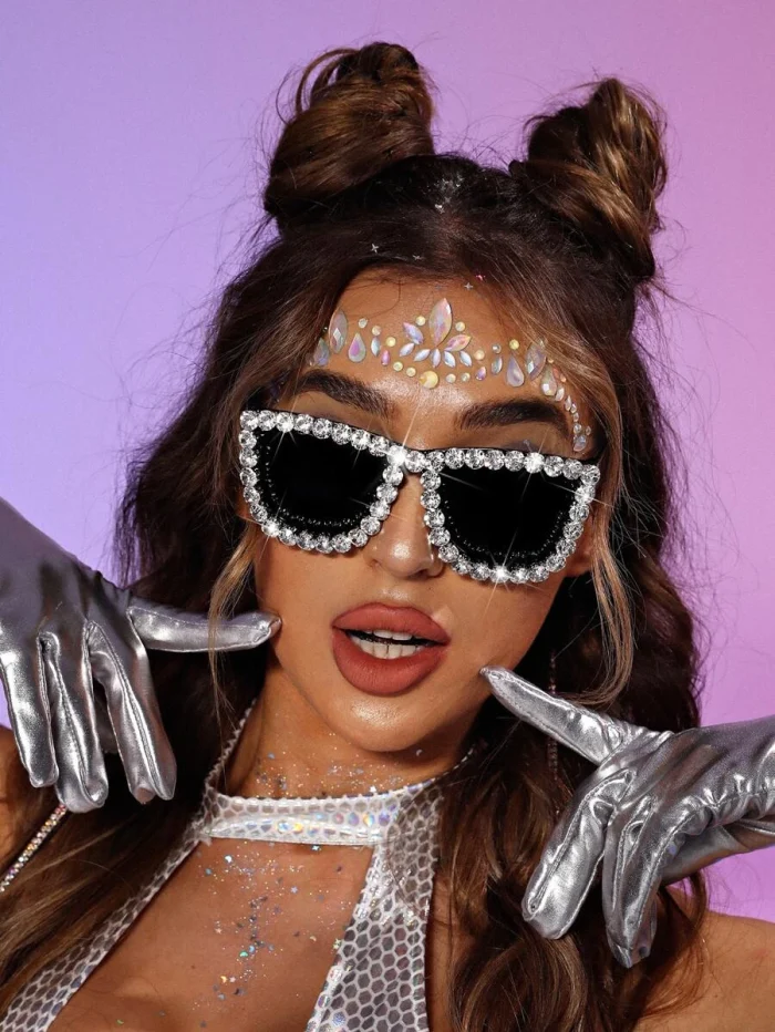 Rhinestone Decor Frame Fashion Glasses With Case - Image 2