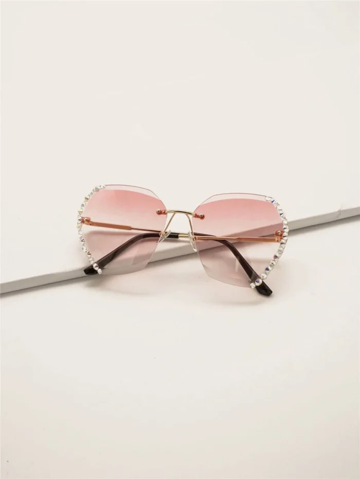 Rhinestone Decor Rimless Fashion Glasses - Image 4