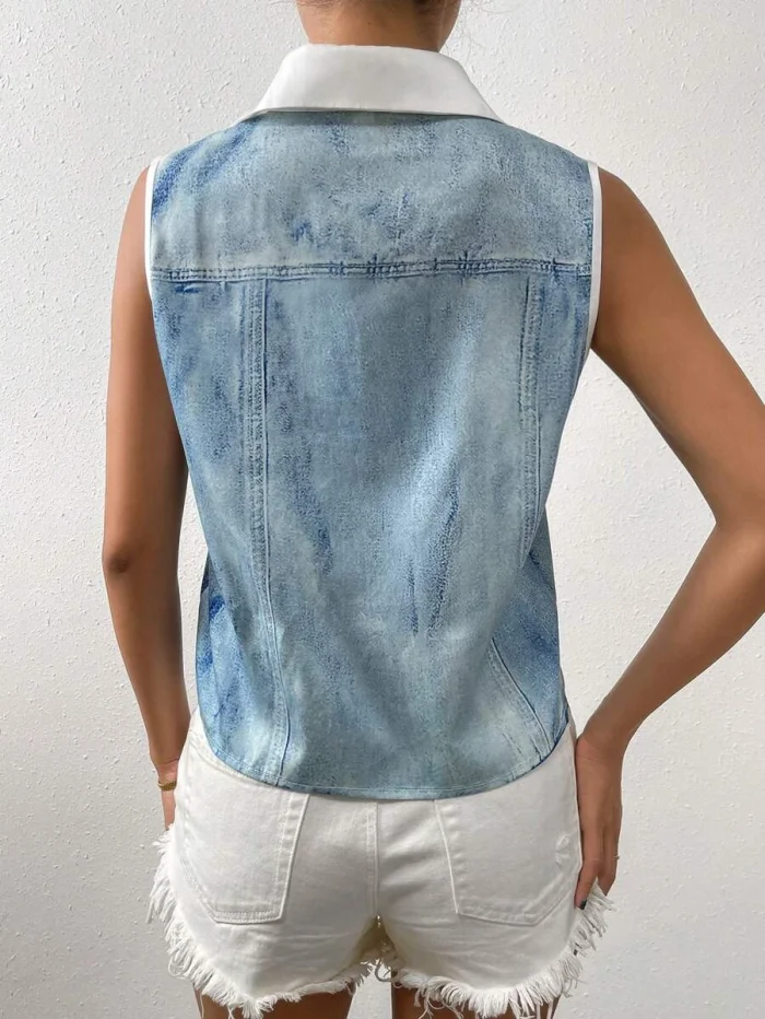 SHEIN Unity Contrast Collar Button Front Sleeveless Shirt - Image 2