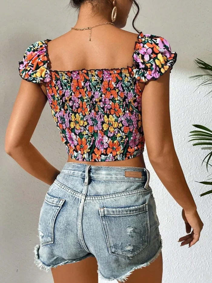 SHEIN VCAY Allover Floral Print Sweetheart Neck Butterfly Sleeve Crop Top - Image 2