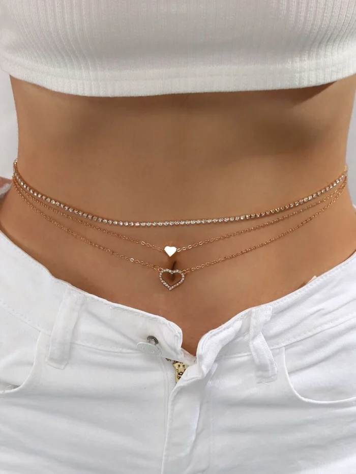 3pcs Rhinestone Heart Decor Waist Chain
