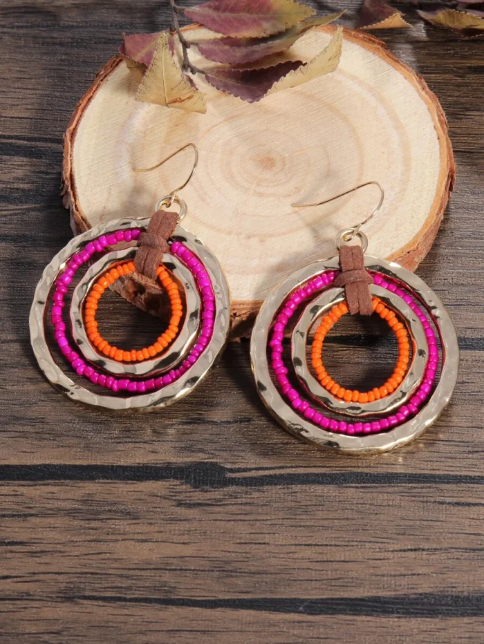 Beaded Circle Drop Earrings - Image 2