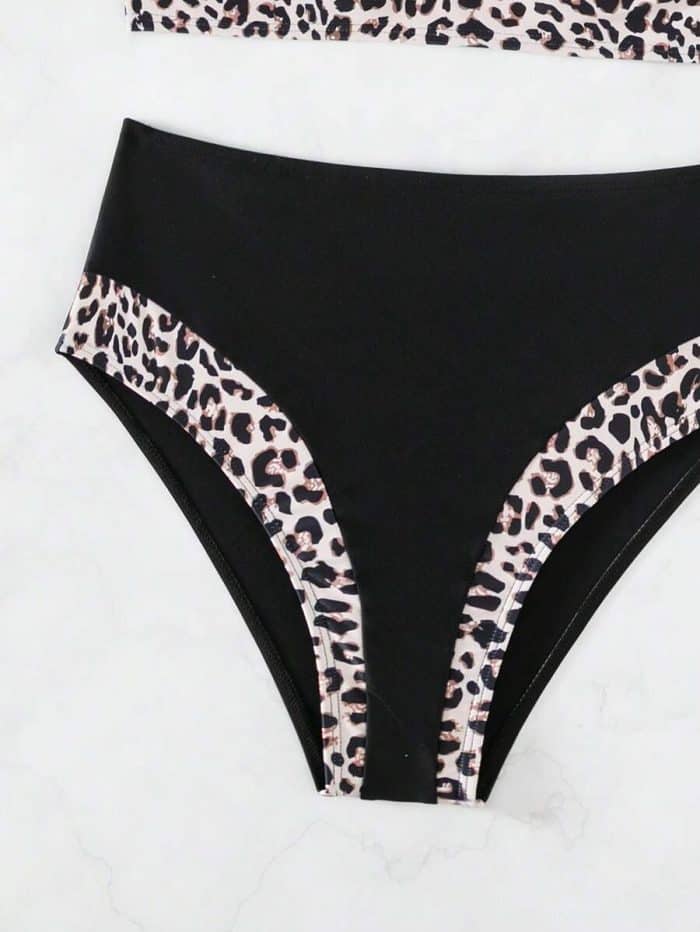 Leopard Print Ruffle Trim Push Up Bikini Swimsuit - Image 7