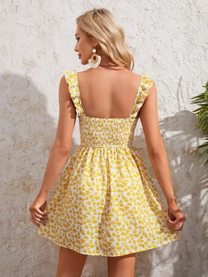 SHEIN VCAY Ditsy Floral Print Shirred Cami Dress - Image 2