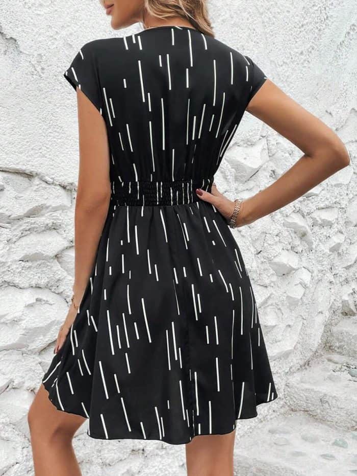 Striped Print Surplice Neck Dress - Image 2